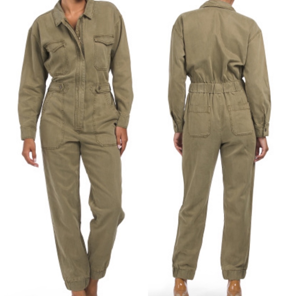 NWT Young Fabulous & Broke Utility Jumpsuit Olive Green Long Sleeve Zip Front